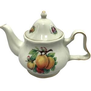 Ceramic Teapot Formalities by Baum Brothers Fruit Peaches Cherries Floral  Decor